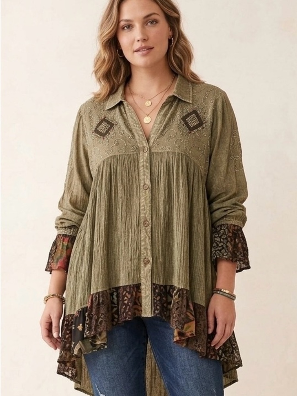 252 Young Threads Vintage Bohemian Puffed Sleeves Duster Top XLG